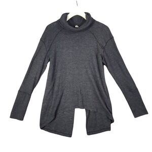 Free People Stretchy Knit Tunic Split Back Long Sleeve Gray Sweater Women Size L